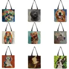 Эксклюзивные сумки для покупок с рисунком собаки, картина маслом, для продуктов, женская сумка через плечо с принтом мопса ретривера, большой вместимости