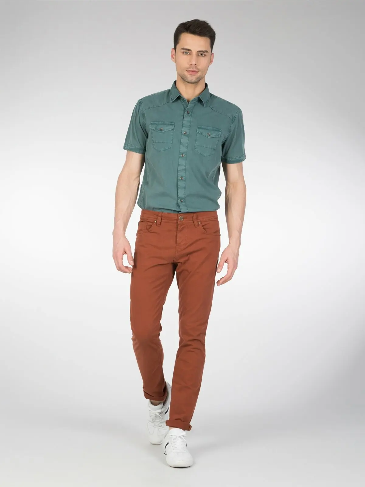 

Colins Men 44 Karl Slim Fit Orange High Rise Straight LegPants