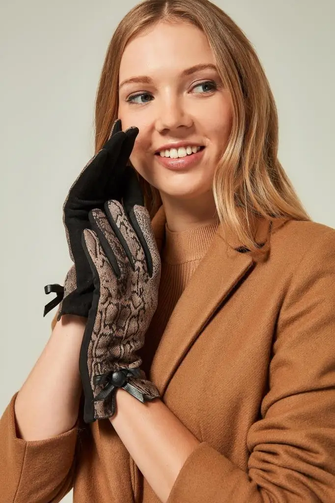 12931 змеиная кожа прикосновения норки замшевые перчатки Y | Аксессуары для одежды