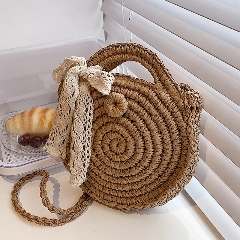 

с доставкой hand made Straw bags for women 2022 summer silk scarf handbag bow designer luxury boho beach bag rattan Shopper bag