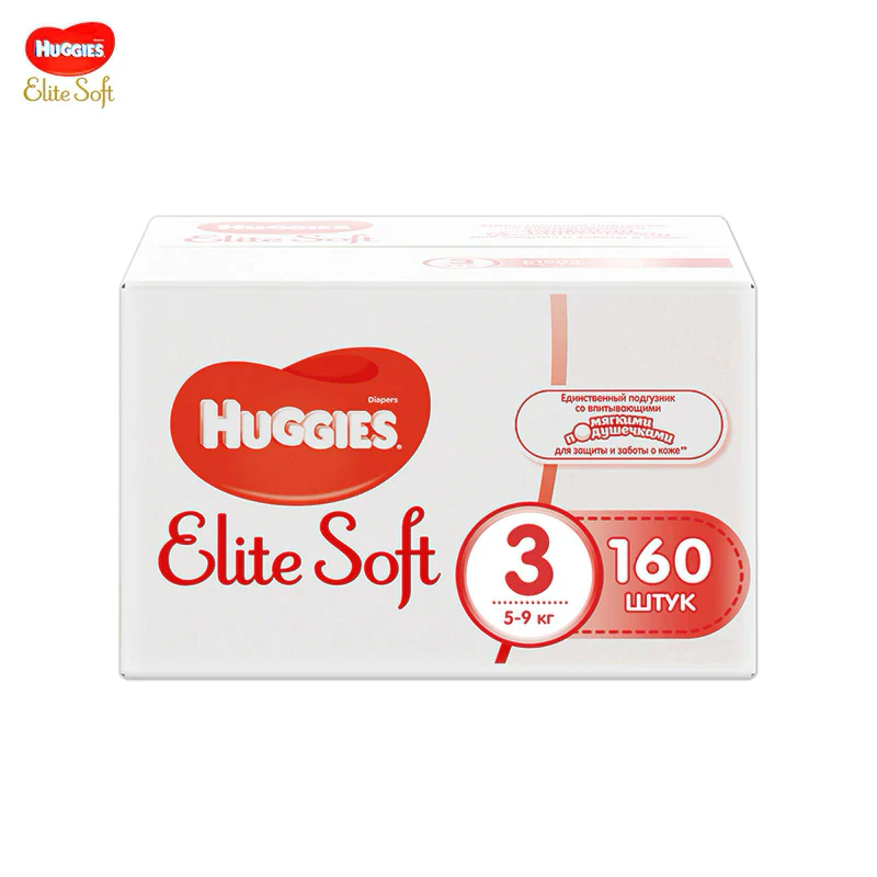 Подгузники Huggies Elite Soft 5 9 кг (размер 3) 160 шт|Одноразовые подгузники| |