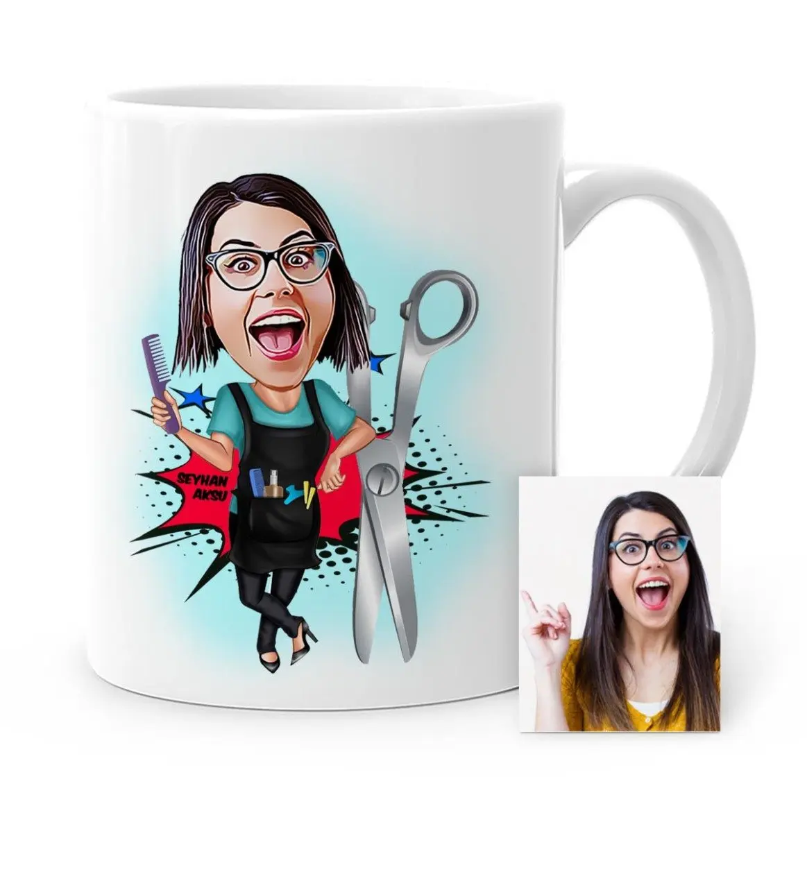

Personalized Women 'S Hairdressing Cartoon White Mug Cup-1
