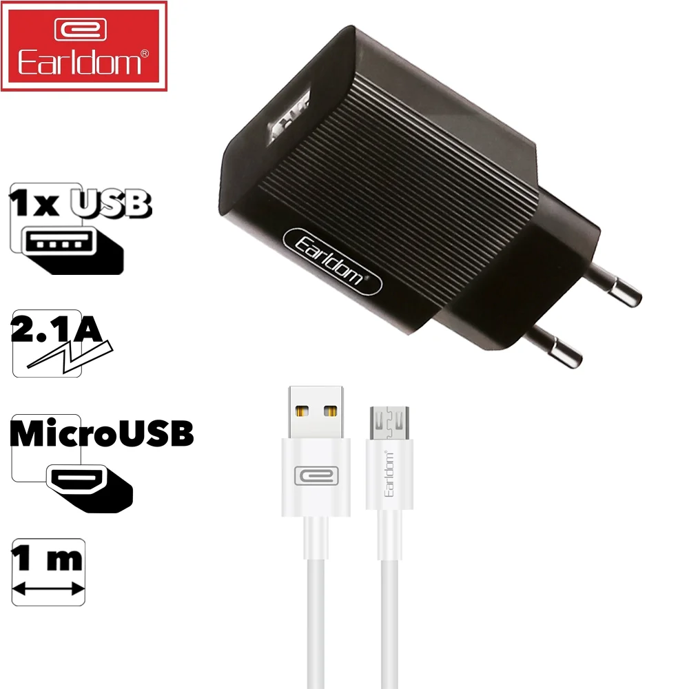 СЗУ Earldom ES-201M 1xUSB 2.1A + кабель MicroUSB 1м (черный) |