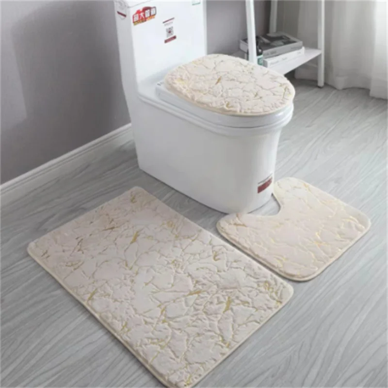 mat set of household living room bathroom toilet cushion set gold printing nonslip mat marble bronzing rug free global shipping
