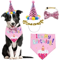pet supplies dog products scarf tie happy birthday scarf dog saliva towel for dogs hat 4pcs dog accessories