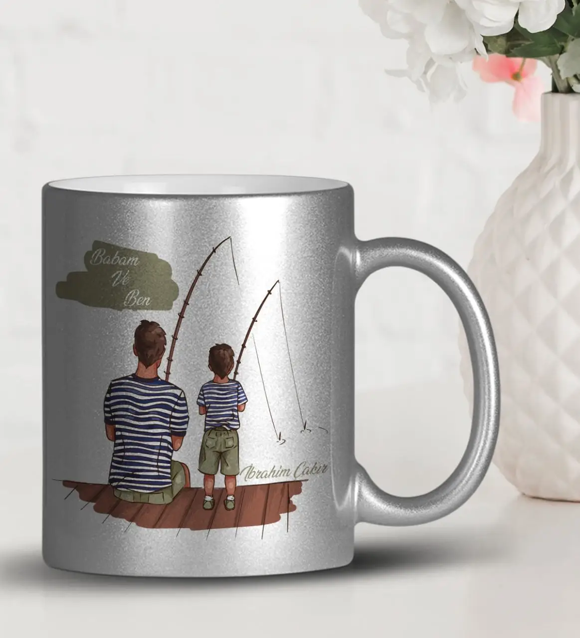 

Personalized Fathers Day Themed Silver Gilt Mug Cup 26-430