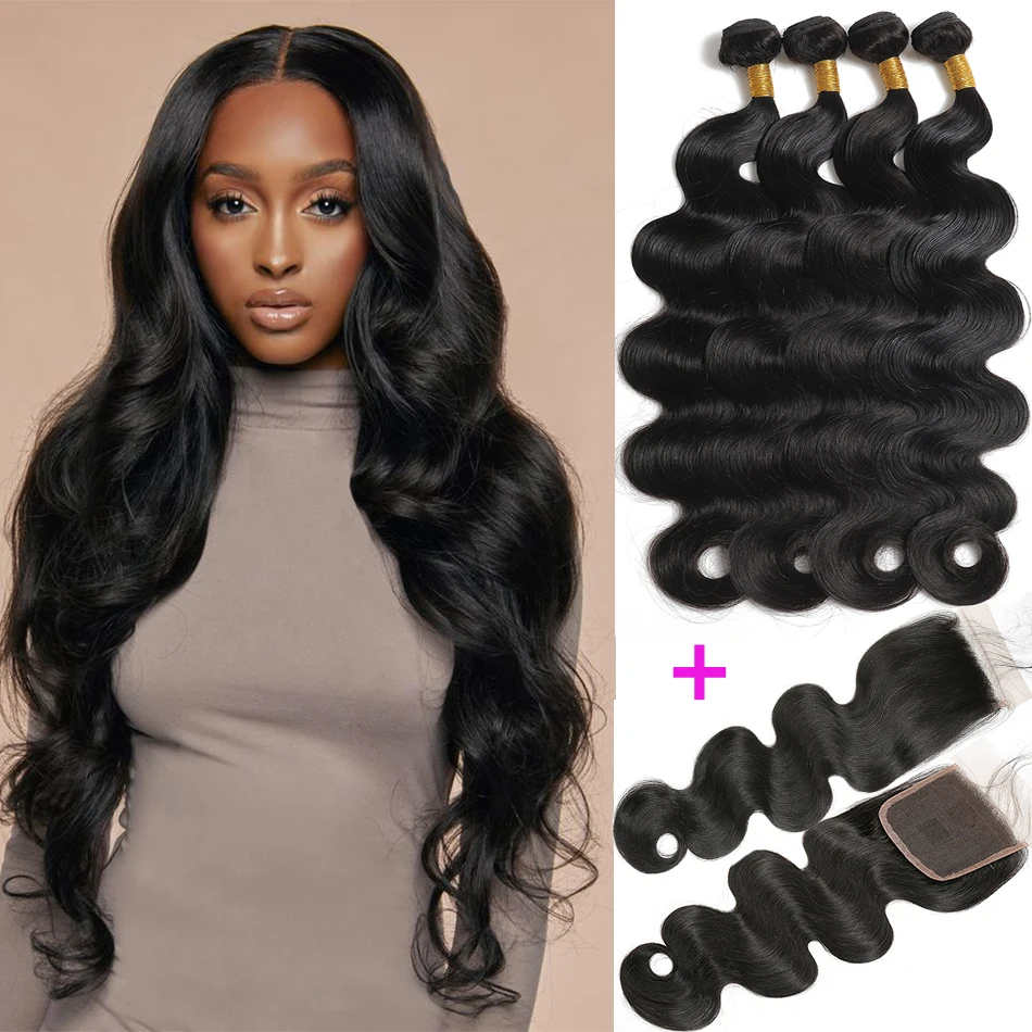 

Bodywave Human Hair Bundles With Closure Brazilian Body Wave Bundles With Closure Human Hair Weave Extensions 3/4 Bundles Remy