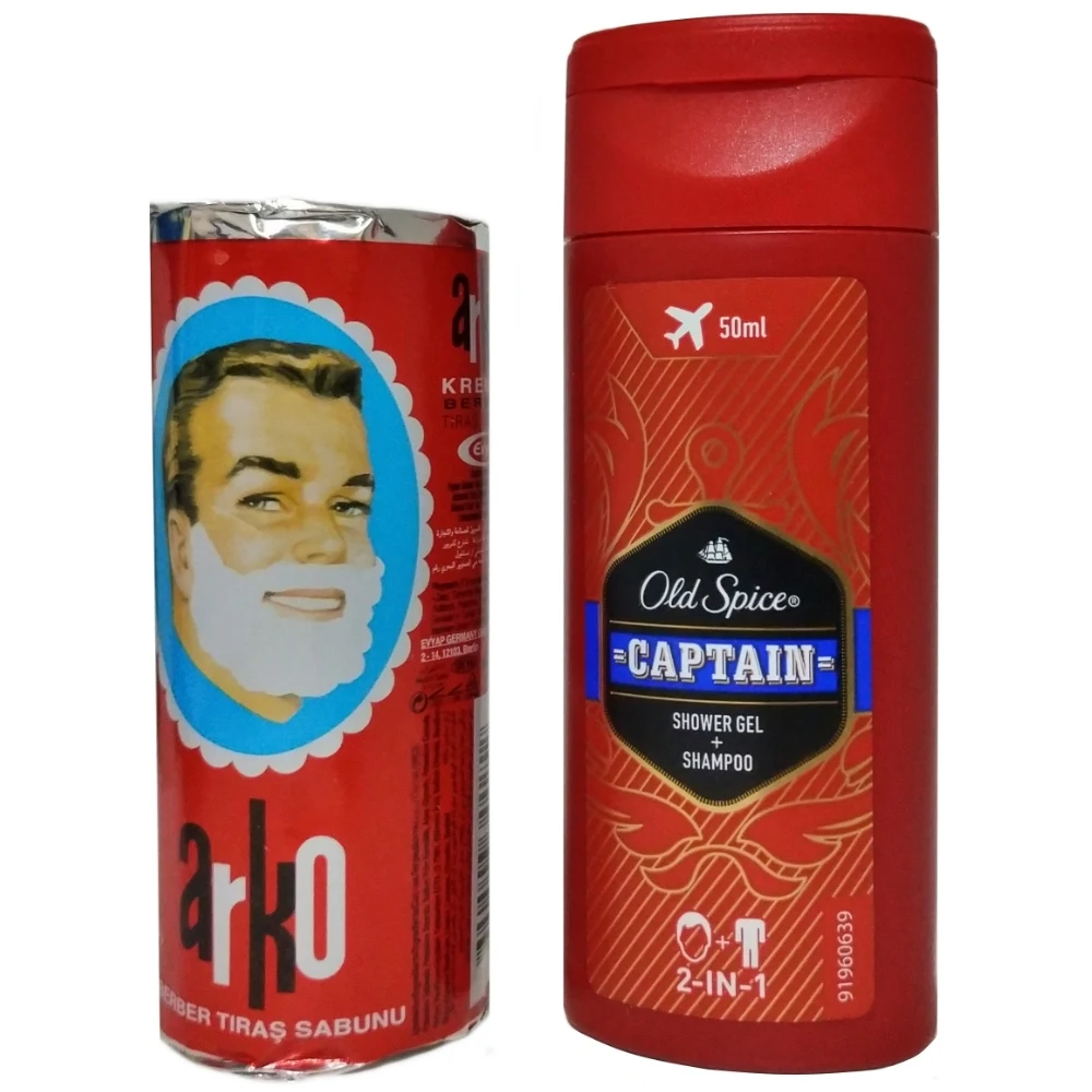 Arko Shaving Stick Soap 75g + Old Spice Captain Shower Gel Shampoo 50ML
