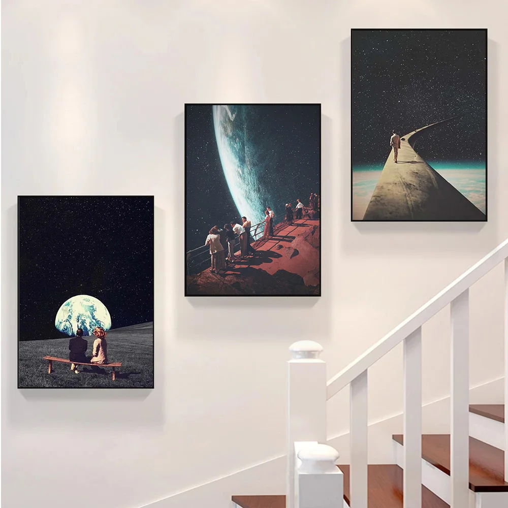 

Vintage Space Night Sky Universe Earth Galaxy Canvas Painting Surrealism Poster And Print For Living Room Wall Art Home Decor