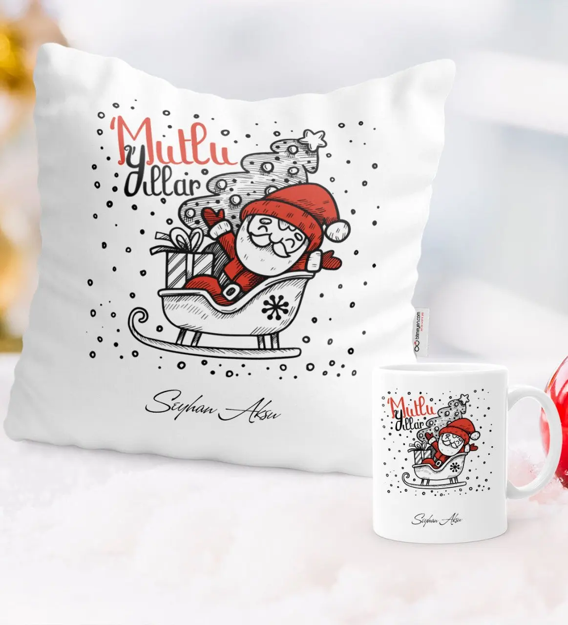

Personalized Christmas Christmas Santa Claus Theme Pillow Mug Set-5