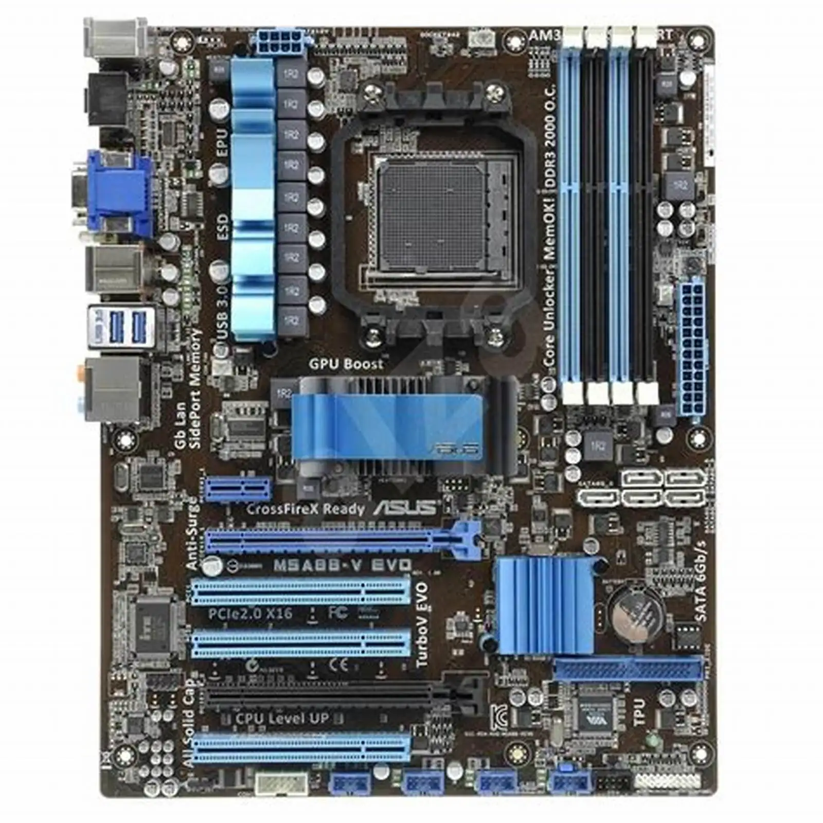 

ASUS M5A88-V EVO Socket AM3 + DDR3 RAM 16GB AMD 880G 2 × PCI-E X16 USB3.0 SATA 3 ATX Placa-мама
