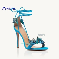 2022 blue butterfly sandals new arrival women shoes open toe thin heel sandals strappy lace up high heels colourful summer sexy