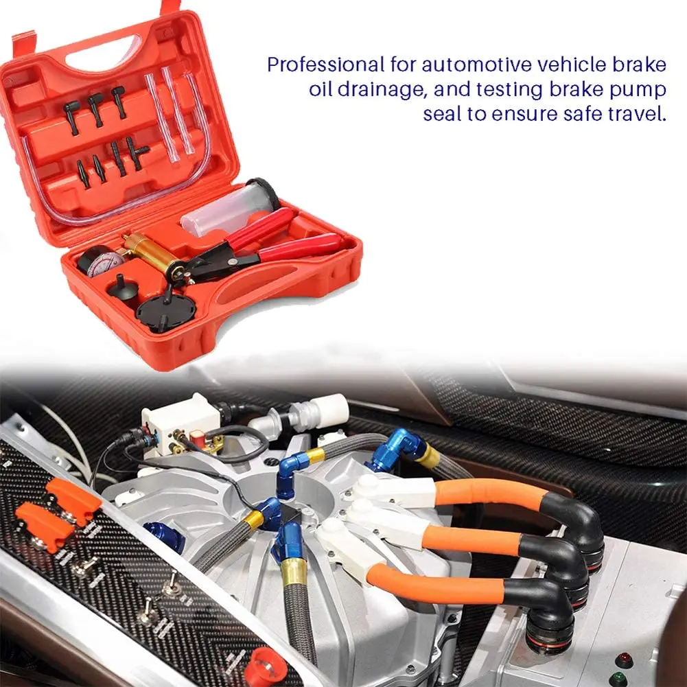 

Vacuum pump kit 2in1 Hand vacuum pump for bleeding brakes fluid bleeder tools 0-30 "hg 0.76cm hg aluminum alloy pump tester kit
