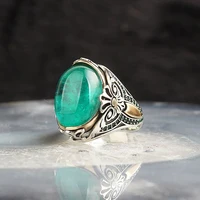 Green Rounded Paraiba Cubic Zirconia 925 Sterling Silver Men 'S Ring