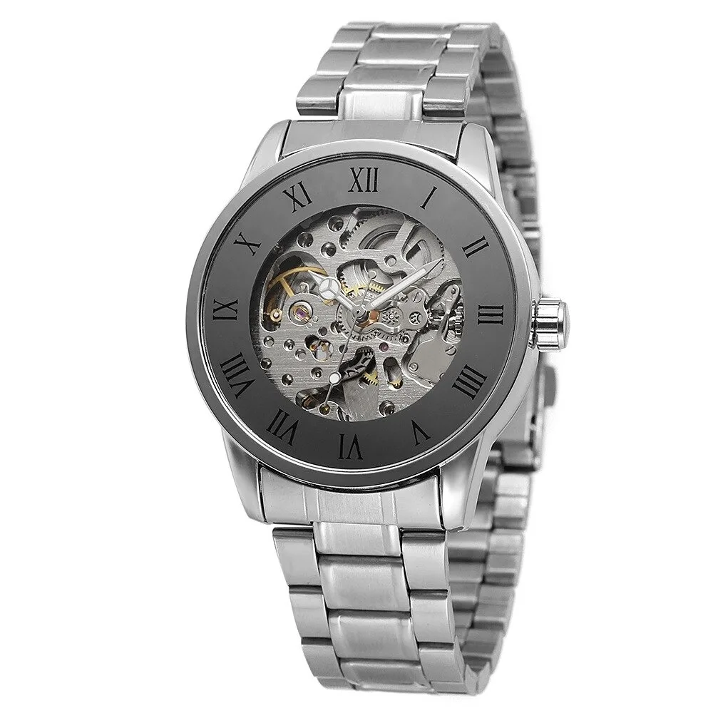 Golden Men Automatic Mechanical Watches Fashion Stainless Steel Bracelet Wrist Watch Man Casual Dress Vintage Clock