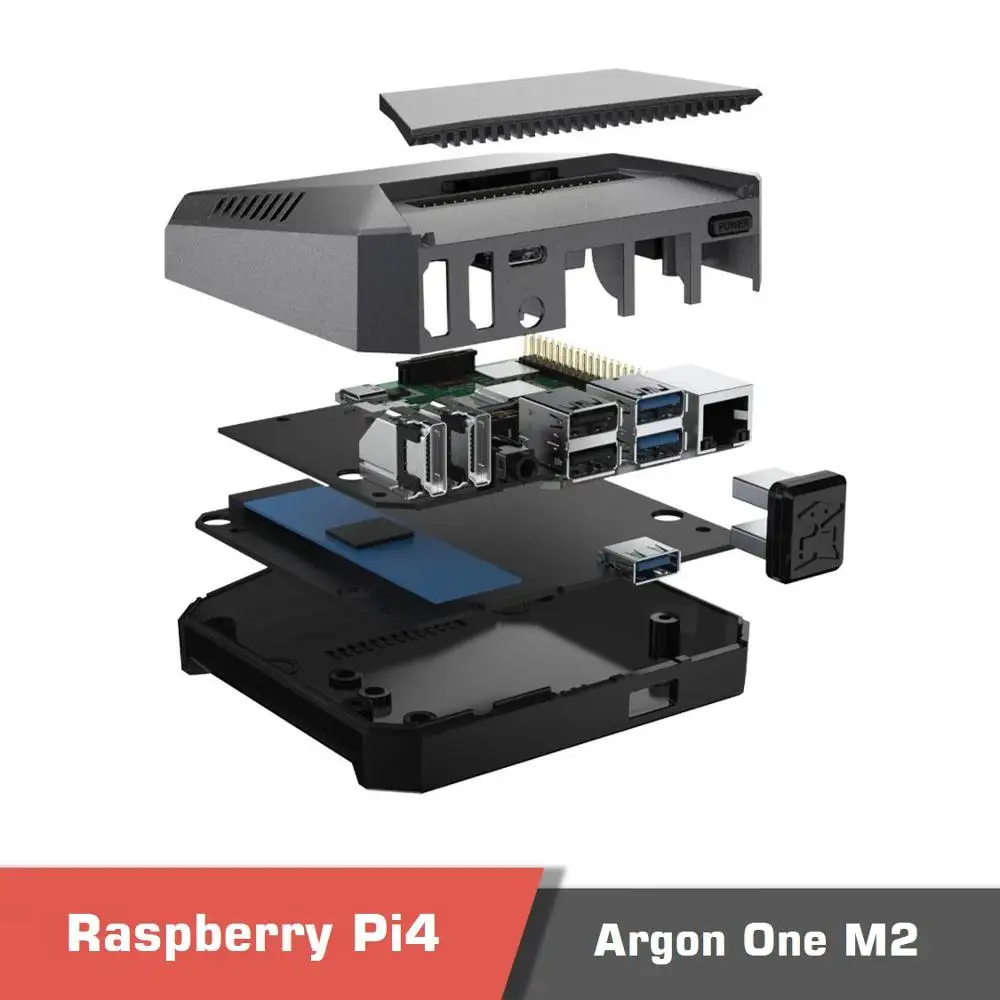 Чехол Argon One M.2 Raspberry Pi 4 подходит для любого SSD SATA с двумя полноразмерными