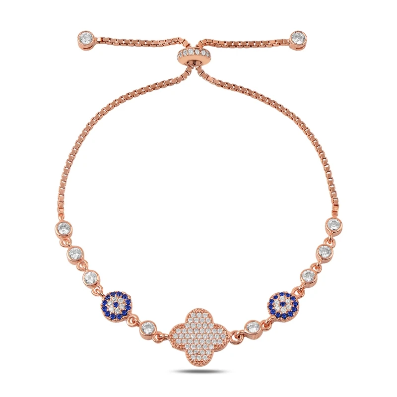 

Silver 925 Sterling Zircon Gemstone Clover and Eye Lift Bracelet