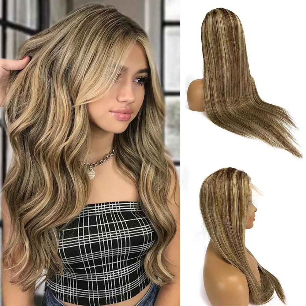 Highlight Lace Front Wigs Ombre Blonde Straight 13x4 Free Part Frontal Human Hair Wigs Glueless Pre Plucked With Baby Hair