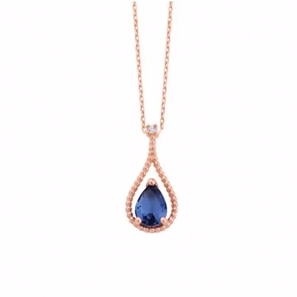 

Tiny Water Drop Sapphire Silver Necklace