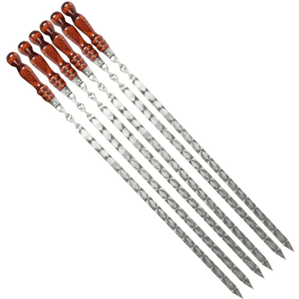 Шампура для барбекю и шашлыка с деревянной ручкой набор длина 50 см толщина 12 мм |