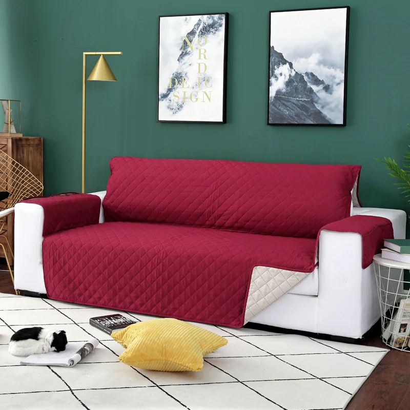 Клетчатый стеганый чехол для дивана гостиной защита домашних животных на одно