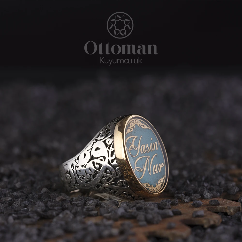 Round Men's Rings with Names, Names are Written on the Rings, Round Rings, Oval Rings, Ottoman Rings, Handmade Turkish Rings