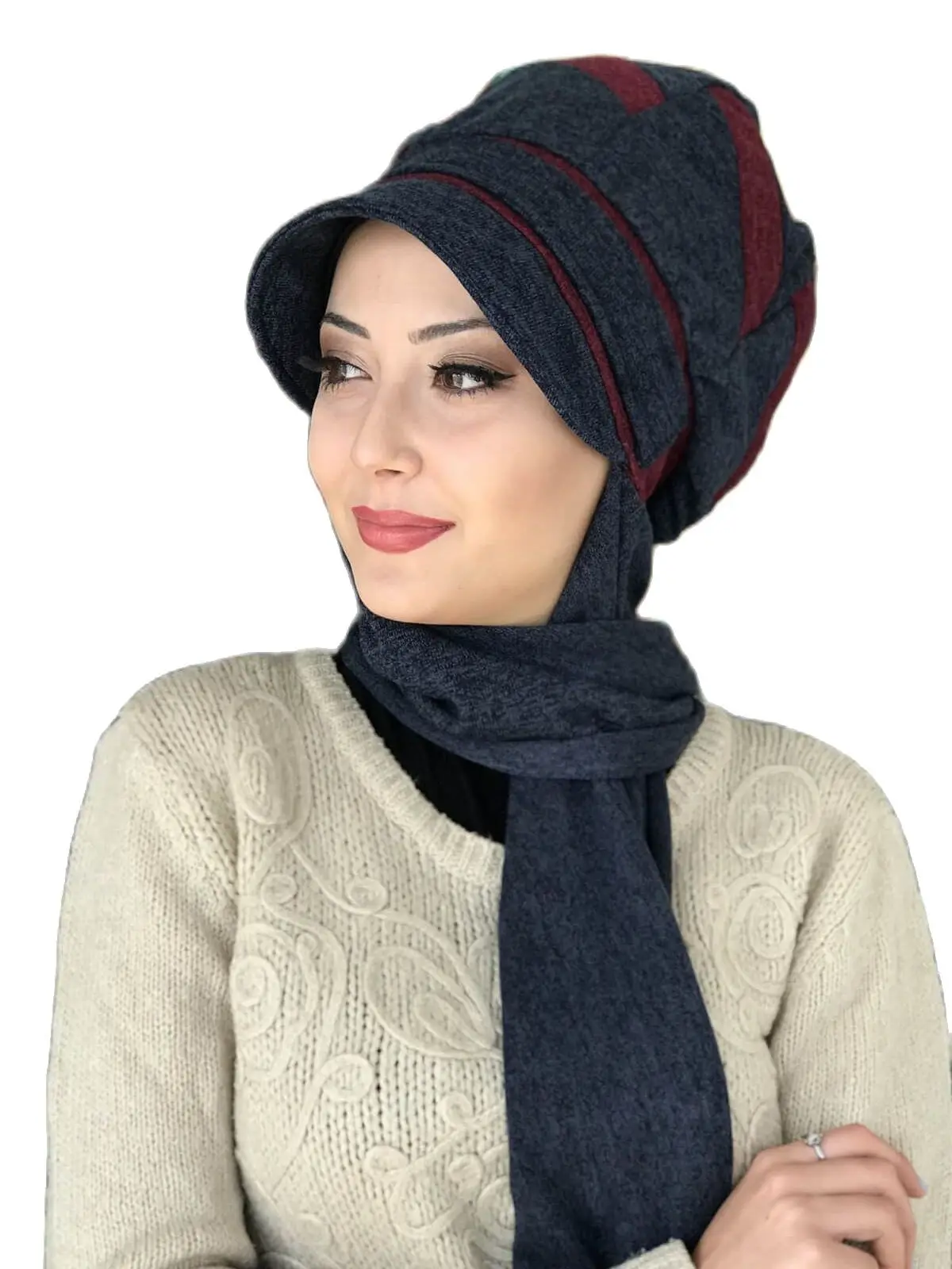 Islamic Fashion Muslim Women Hijab 2021 Trend Scarf Buckle Ready Sal Hat Bathing Cap Beret Burgundy Navy Blue Horsehair Buckled Hat