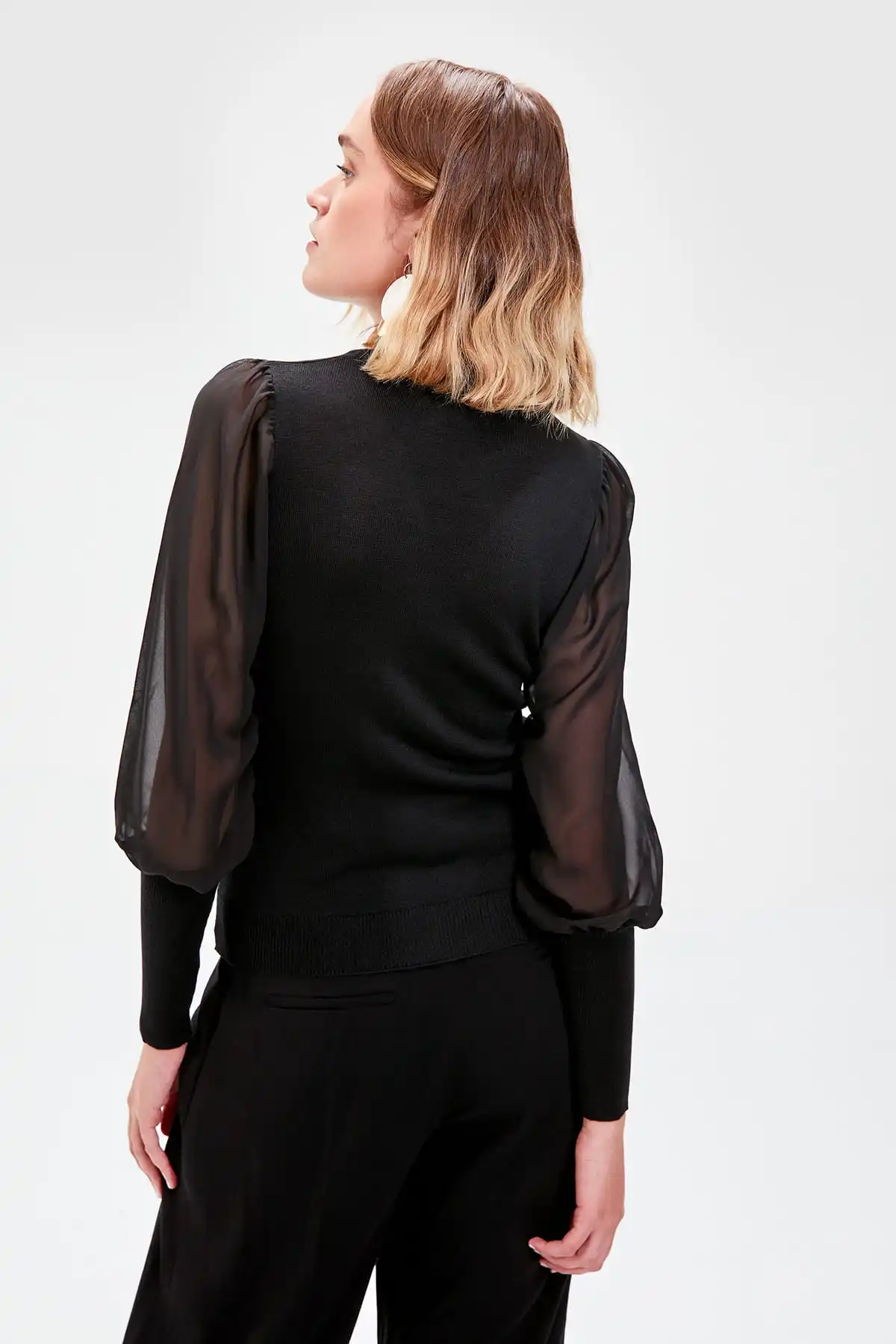 

Trendyol WOMEN-Black Tulle Detailed Knitwear Sweater TWOAW20DU0001