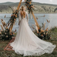 fiddy898 boho beach bridal gown long sleeves custom backless robe v neck dress wedding dresses for bride vestido de novia
