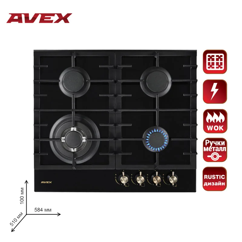 Встраиваемая панель с чугунными решетками AVEX HM 6042 RB ручки Рустик чёрное