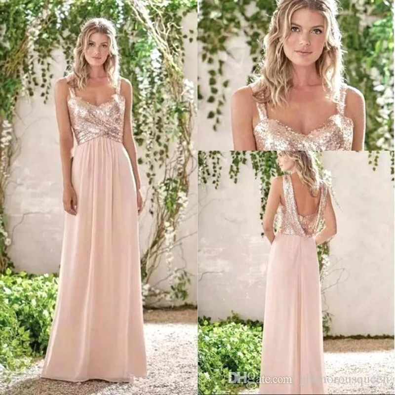 Блестящее розовое золото свадебные платья расшитые блестками 2019 длинное