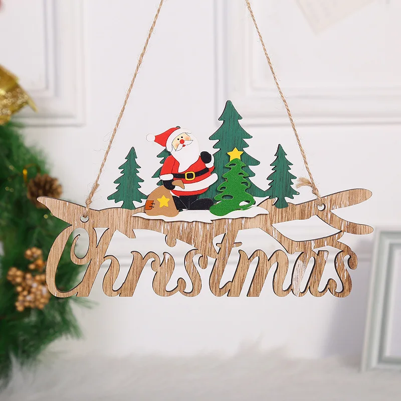 

Christmas Wooden Painted Ornament Hollow Santa Claus Door Hanging Pendant 2D 3D Christmas Home Decorations New Year 2022 Gift