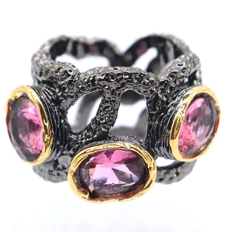 26x15mm Punk Hollow Style Created 11.2g Green Peridot Pink TourmalineFor Women Fashion Daily Wear Black Gold Silver Rings Gothic | Украшения