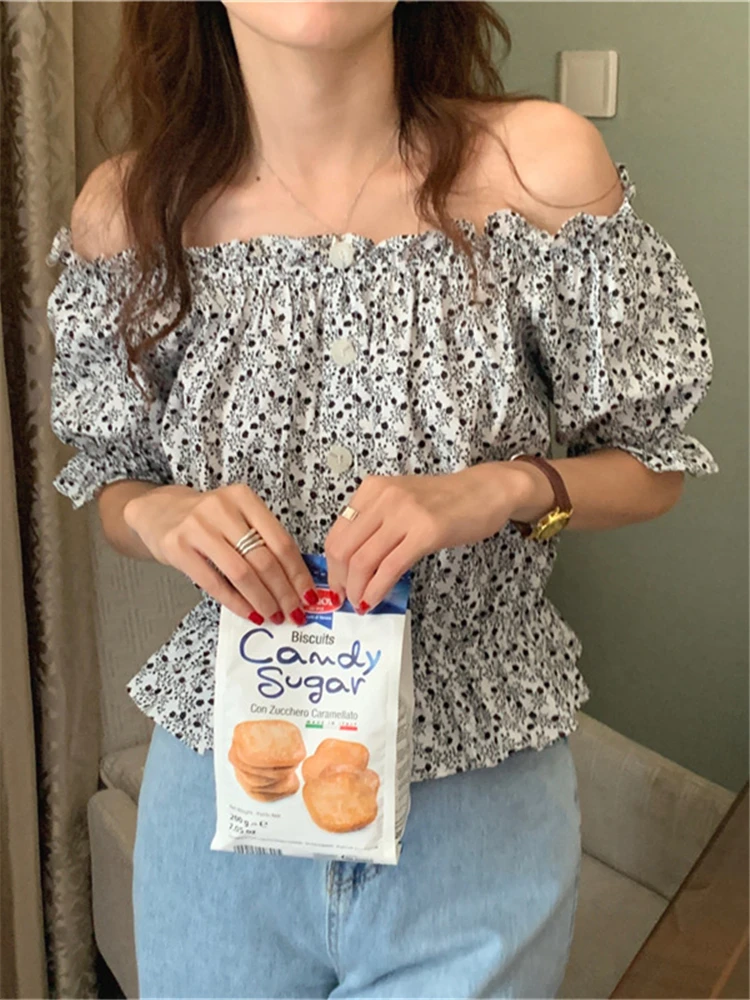 Женская блузка с цветочным принтом элегантная винтажная вырезом лодочкой