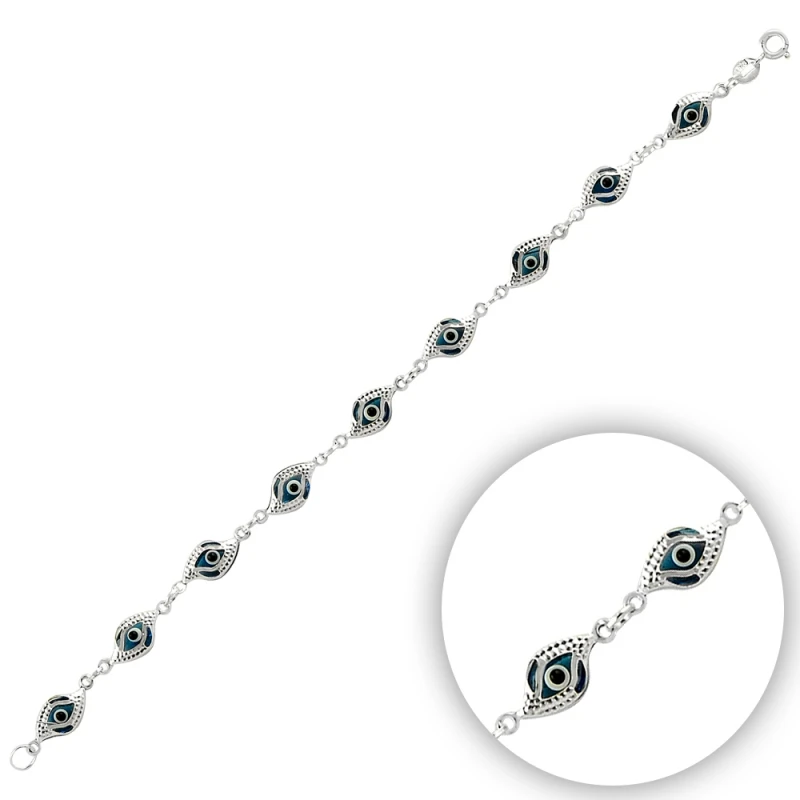 

Silver 925 Sterling Hand Job Glass Eye Bead S Model Bracelet
