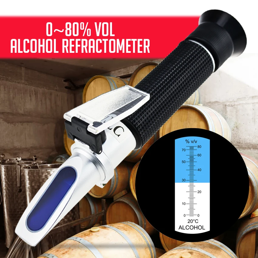 

Alcohol Refractometer with ATC 0~80% VOL Volume, Optical Handheld Concentration Tester Meter for Distilled Beverages Wine Making