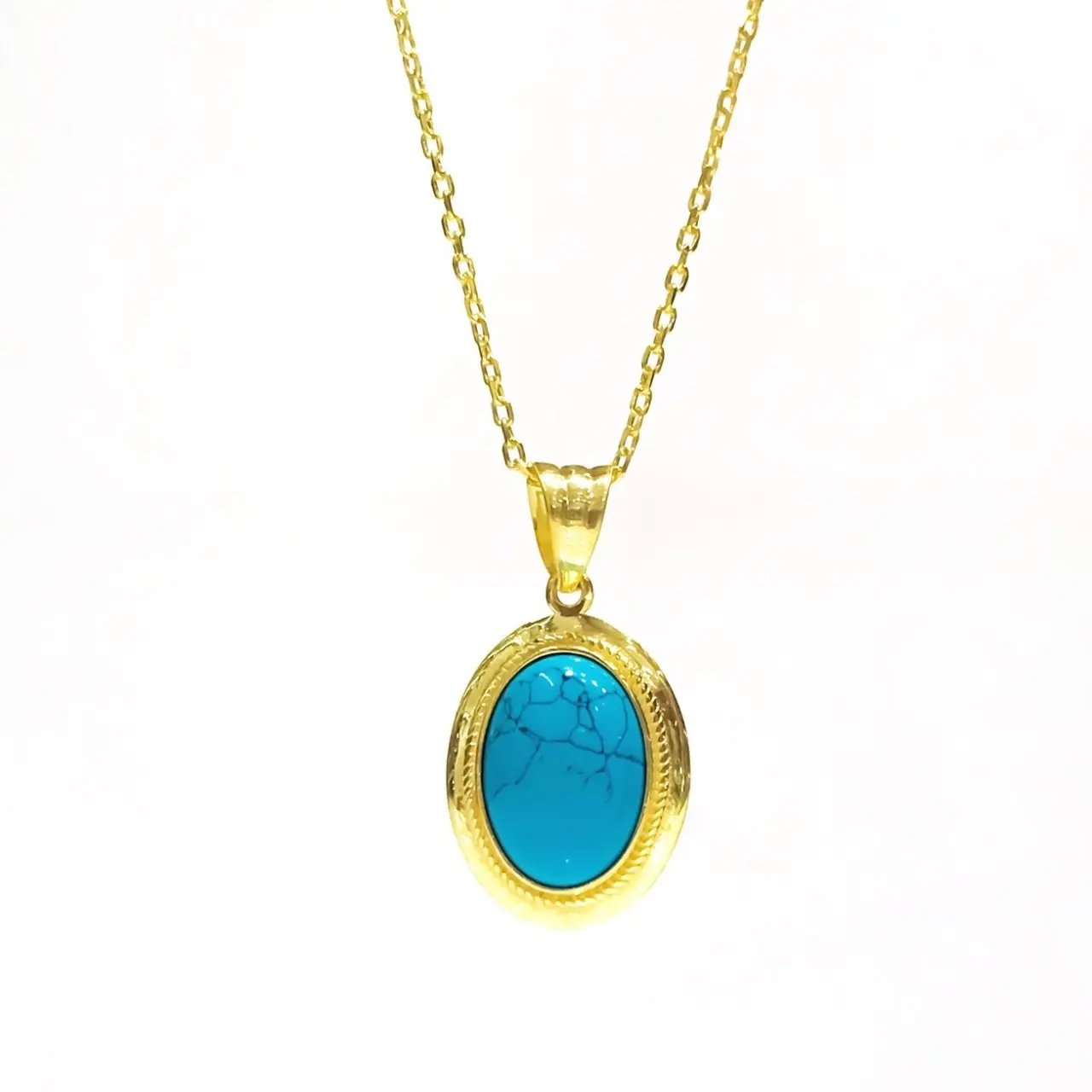 

Trend Gold Plated Silver Turquoise Stone Small Size Green Almond Pendant