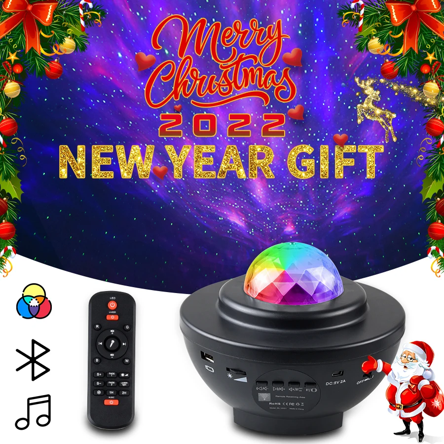 

LED USB Ocean Wave Night Light Galaxy Projector Starry Sky Children Christmas Gifts Home Room Decoration Music Bluetooth Speaker