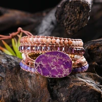 native inspired beads leather bracelet jasper crystal 5 strands woven wrap bracelets bohemian statement bracelet dropship