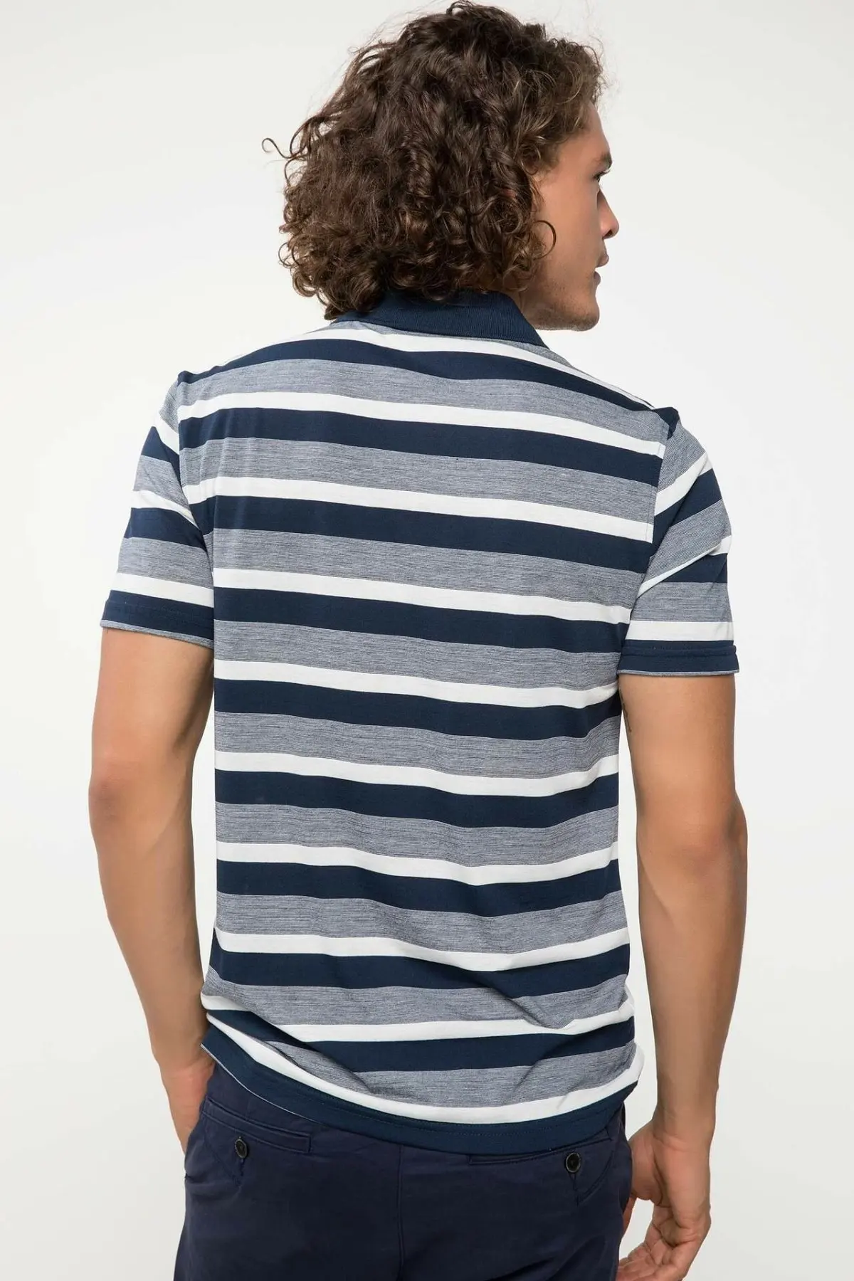 Дефакто Летняя мужская модная рубашка поло полосатая хлопковая с коротким