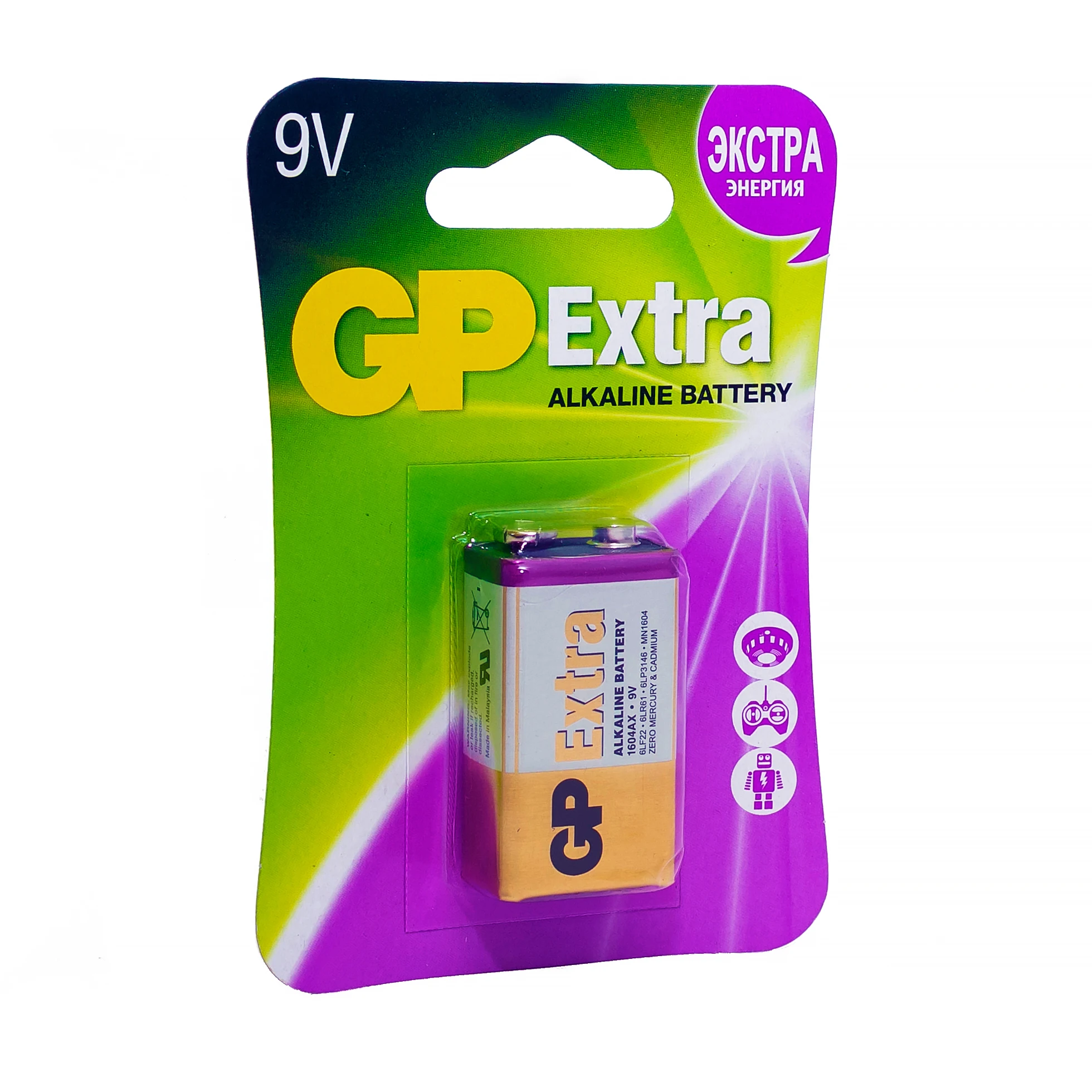 Батарейка GP Extra Alkaline 1604 (Крона 9V) 1 шт (1604AXNEW-5CR1) | Электроника