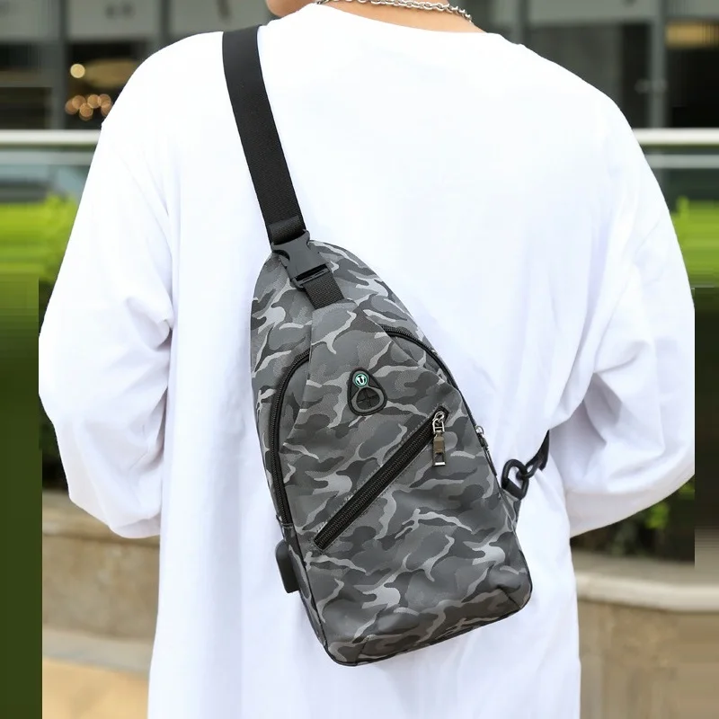 Camouflage Color USB Charging Earphone Hole Men Waist Packs Sling Bag Crossbody Sport Shoulder Chest Bags Messenger Fanny Packs
