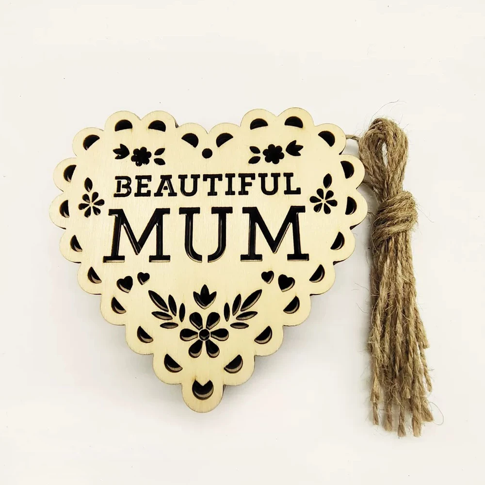 

10pcs Mothers Day Party Wooden Hanging Heart Sign Decoration Carving Wood Crafts Love Mum Dad Signs Home Decor Ornaments DIY