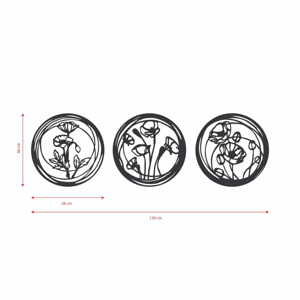 Деревянная Стена Художественное Украшение 3 Части Цветок Мака Черный Цвет 2021