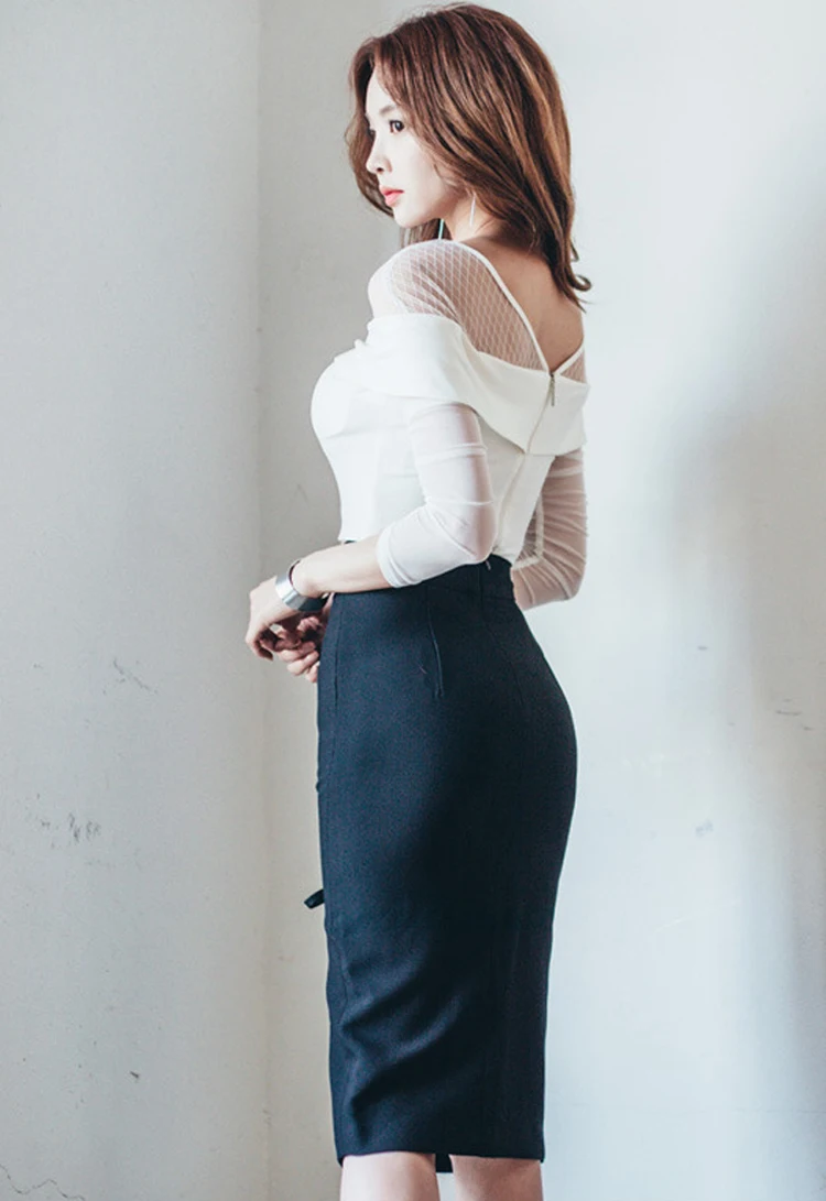 Designer Women White Blouse+Black Skirt 2pcs Clothing Sets Street Fashion Wear 2020 Clothes OWS195102 |