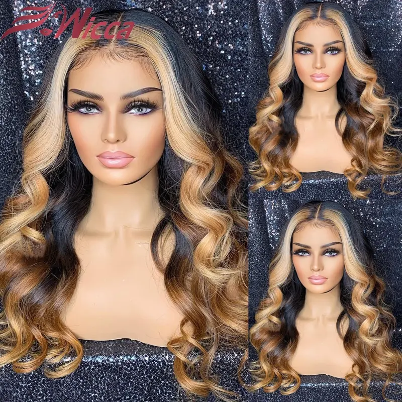 

Highlight Blonde 13X4 Lace Front Human Hair Wigs For Women 180% Honey Blonde Wavy Peruvian Transparent HD Lace Frontal Wigs