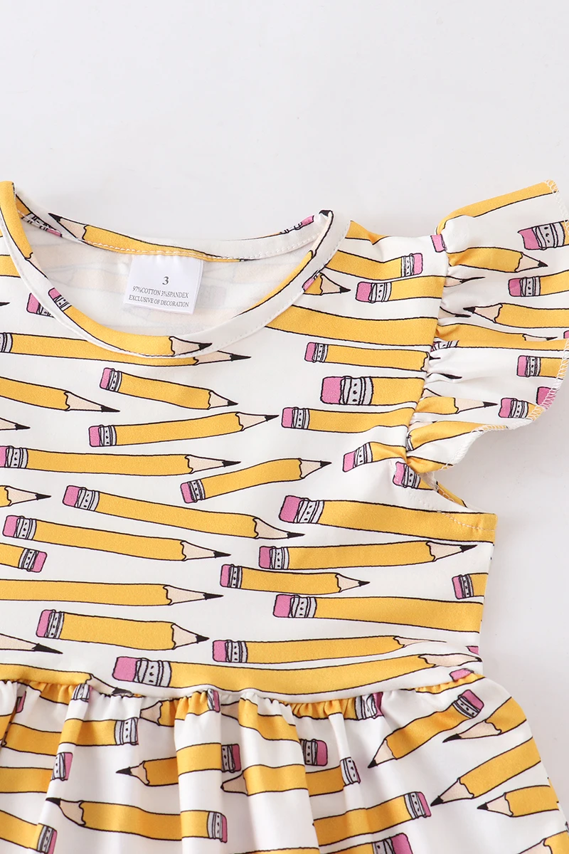 Girlymax Back To School Fall Summer Baby Girls Kids Boutique Clothing Children Dress Pencils Print Cotton Milk Silk Knee Length | Детская
