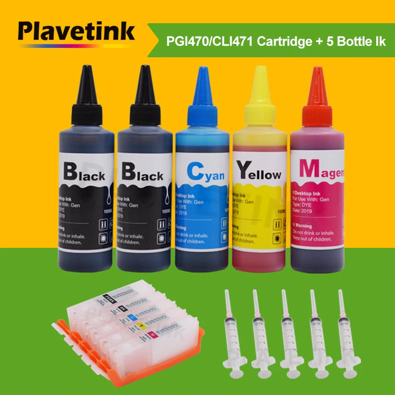 Многоразовый чернильный картридж Plavetink PGI 470 CLI 471 XL + чернила для принтера 5 бутылок