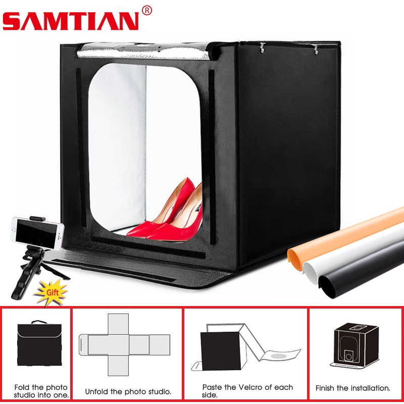 Световой короб SAMTIAN складной софтбокс 60 см с 3-цветным фоном для фотографирования