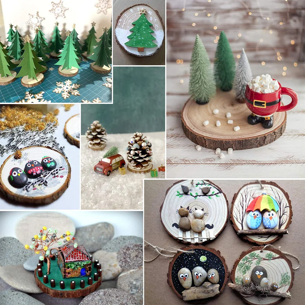 

3-12cm Natural Pines Unfinished Round Wood Slices Circles With Tree Bark Log Discs DIY Crafts For Adults Kids Wedding Decoration
